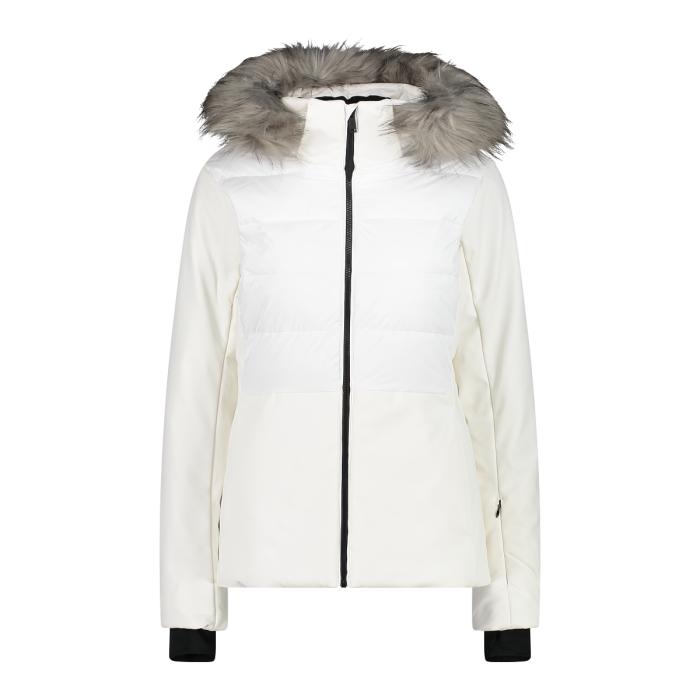 Women s stretch twill ski jacket with faux fur hood