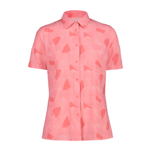 Camicia fantasia geometrica maniche corte da donna con tessuto in mesh
