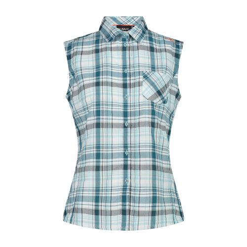 Camicia fantasia check senza maniche da donna